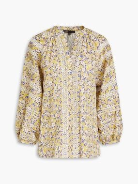Maje Lili Flower Embroidered Cotton Top Size 2